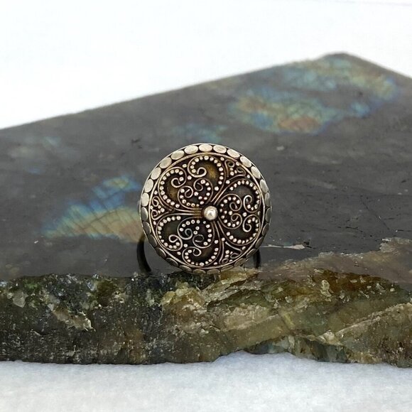 Sterling Silver 925 Round Domed Hollow Scrollwork Adjustable Ring Sz 8.25 - 9.5 - Picture 11 of 16